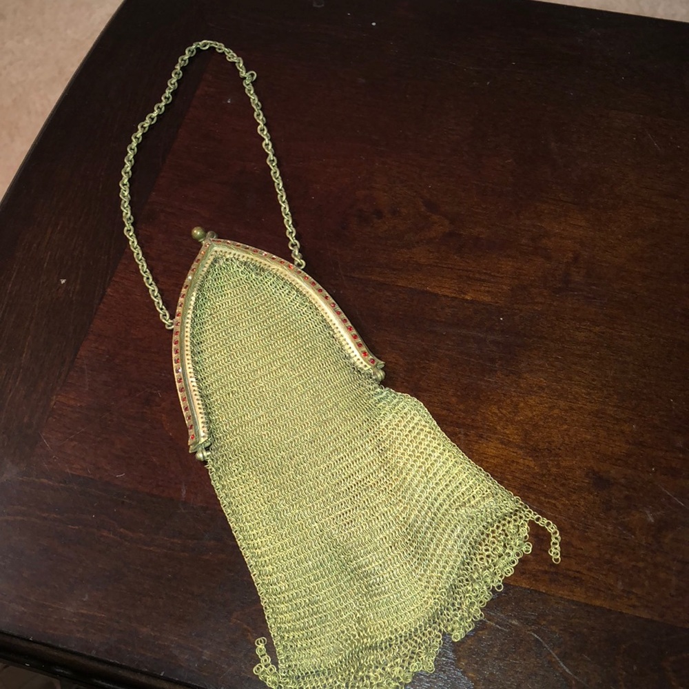 Vintage metal mesh purse with red stones